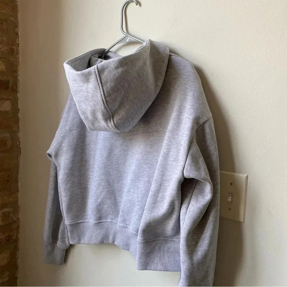 Scuba Neck Cropped Hoodie, Light Gray, Women’s Medium gray hoodie with pocket - Picture 6 of 13